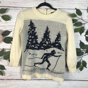 J.Crew Size XS Ski Winter Holiday Pattern Crew Neck Sweater Cream Color